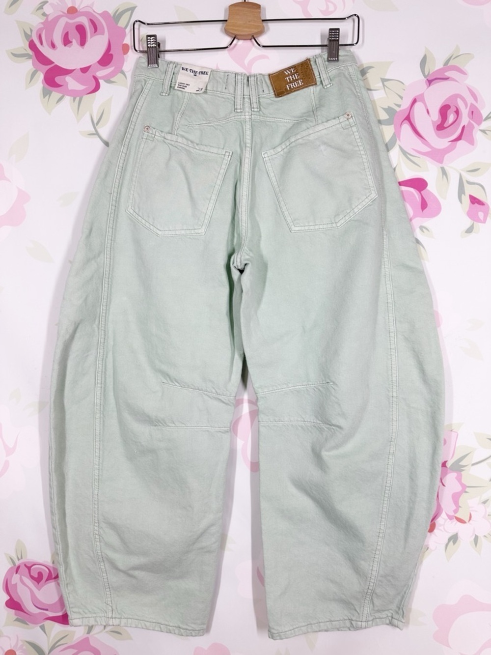 NEW Free People We The Free Pistachio Mint Green Lucky You Barrel Jeans 27 - Picture 7 of 11